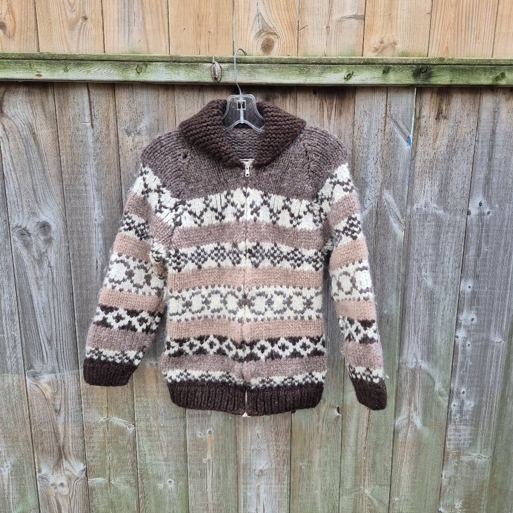 Vintage Cowichan Cardigan Sweater Thick Warm Wool - Picture 16 of 17